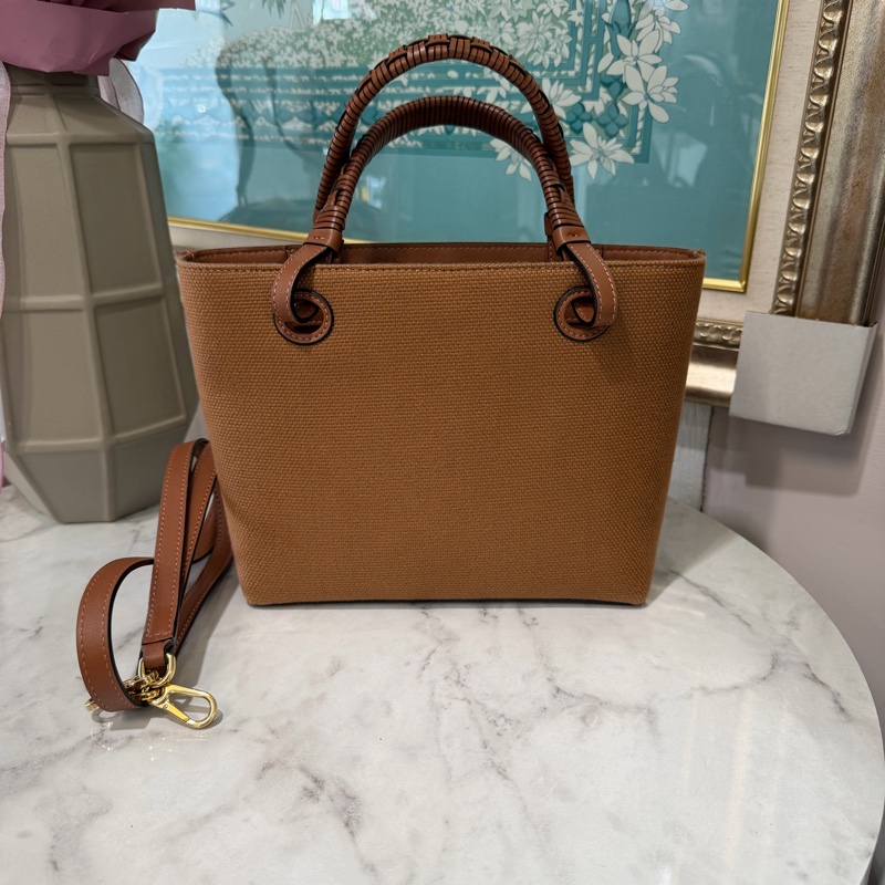 Loewe 焦糖帆布Anagram mimiTote拼牛皮手提斜背編織托特包A717S74X01-1