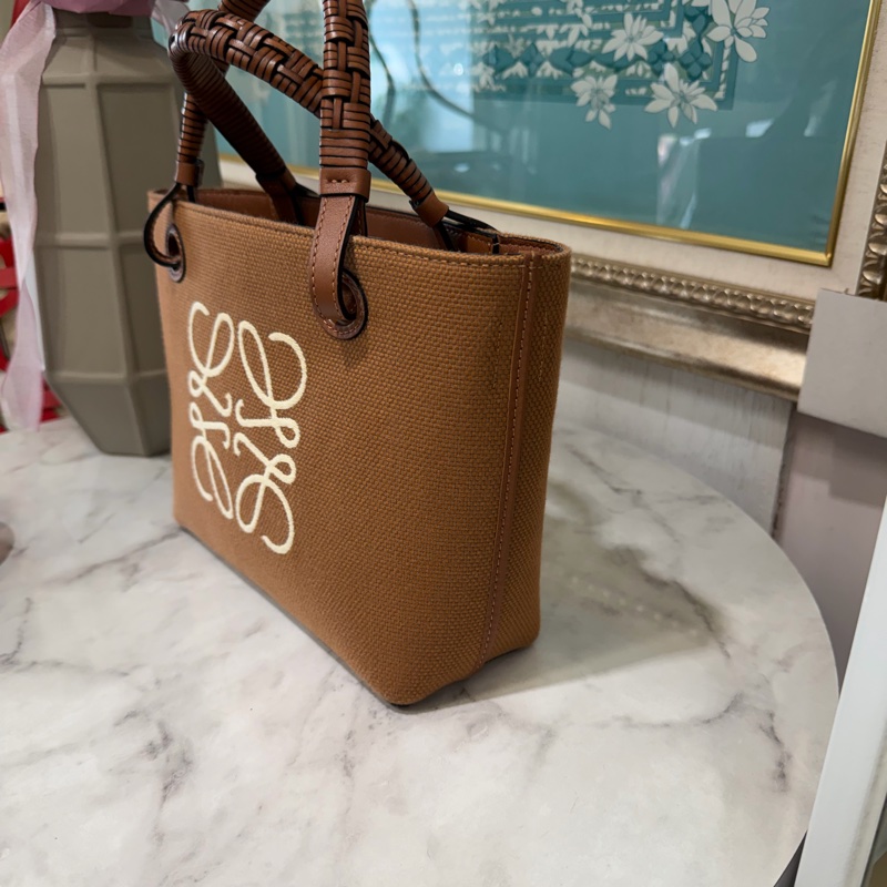Loewe 焦糖帆布Anagram mimiTote拼牛皮手提斜背編織托特包A717S74X01-2