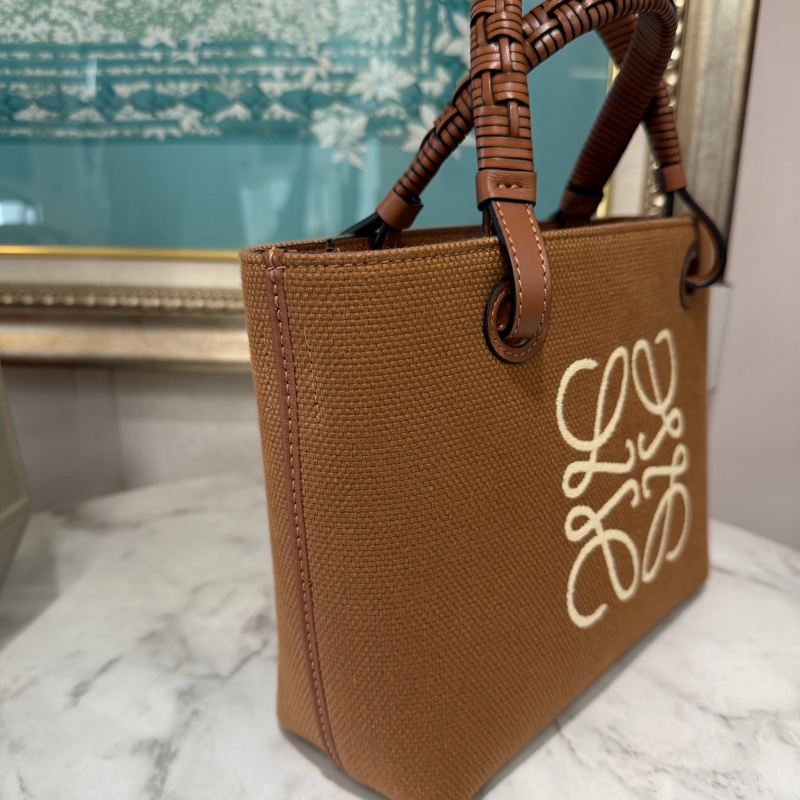 Loewe 焦糖帆布Anagram mimiTote拼牛皮手提斜背編織托特包A717S74X01-3