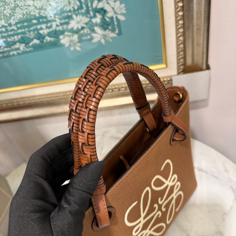 Loewe 焦糖帆布Anagram mimiTote拼牛皮手提斜背編織托特包A717S74X01-5