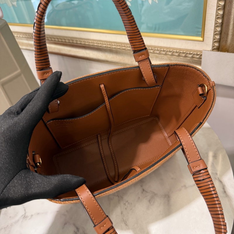 Loewe 焦糖帆布Anagram mimiTote拼牛皮手提斜背編織托特包A717S74X01-6