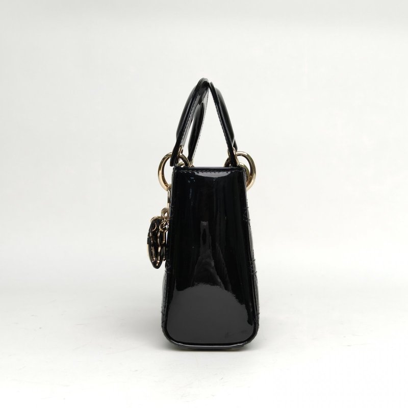 DIOR Lady戴妃包三格黑色漆皮金扣2020肩背包-3