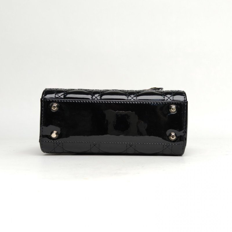 DIOR Lady戴妃包三格黑色漆皮金扣2020肩背包-4