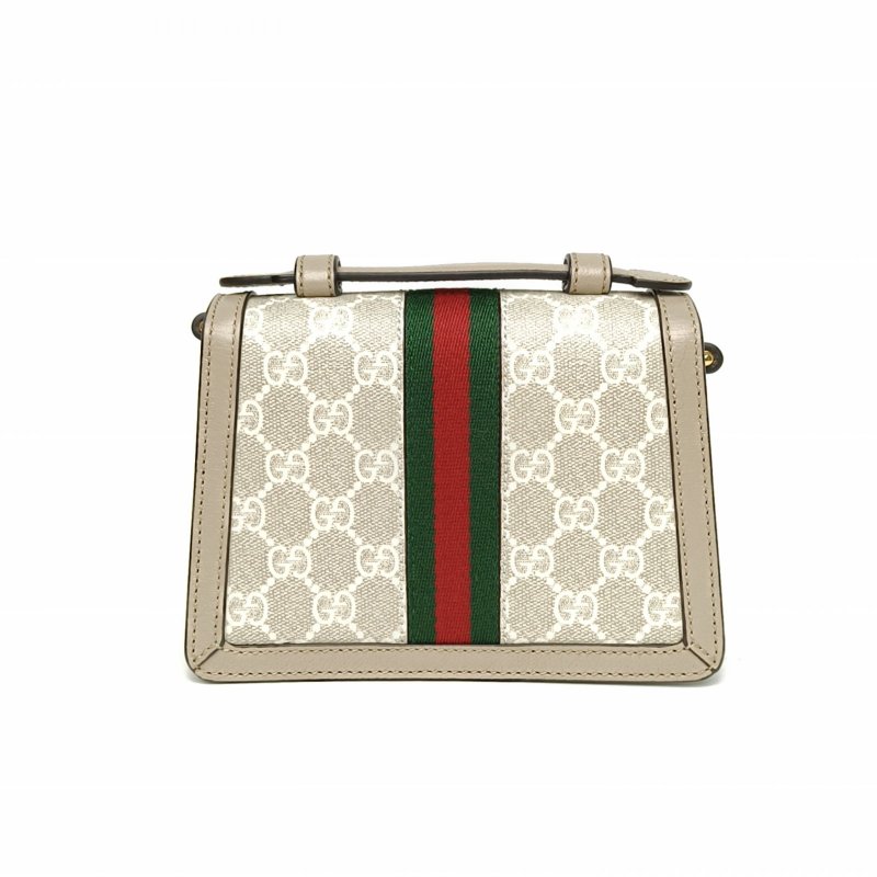 GUCCI Ophidia郵差包紅綠條紋織帶迷你米白色PVC金扣肩背包-2