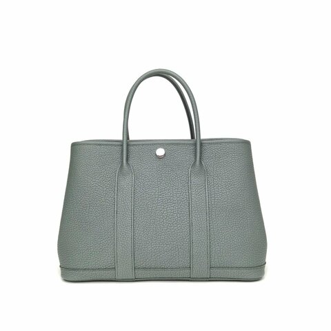 HERMES GardenParty花園包杏仁綠NEGONA皮W刻銀扣肩背包
