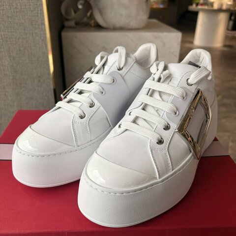 RV 水鑽方扣帆布運動鞋/白