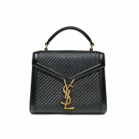 SAINT LAURENT CASSANDRA手柄Mini20鱷魚壓紋黑色牛皮金扣肩背包