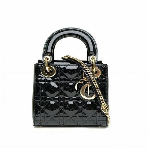 DIOR Lady戴妃包三格黑色漆皮金扣2022肩背包