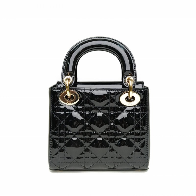 DIOR Lady戴妃包三格黑色漆皮金扣2022肩背包-2