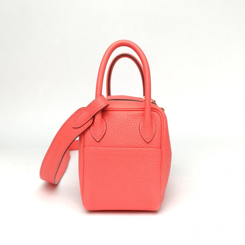 HERMES LindyMini0E德州玫瑰TC皮Y刻金扣肩背包-3