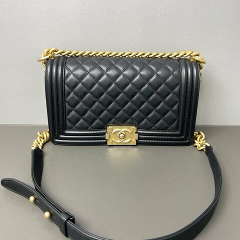 香奈兒/Chanel Leboy 金扣菱格紋簡約經典 小牛皮 肩背斜背包