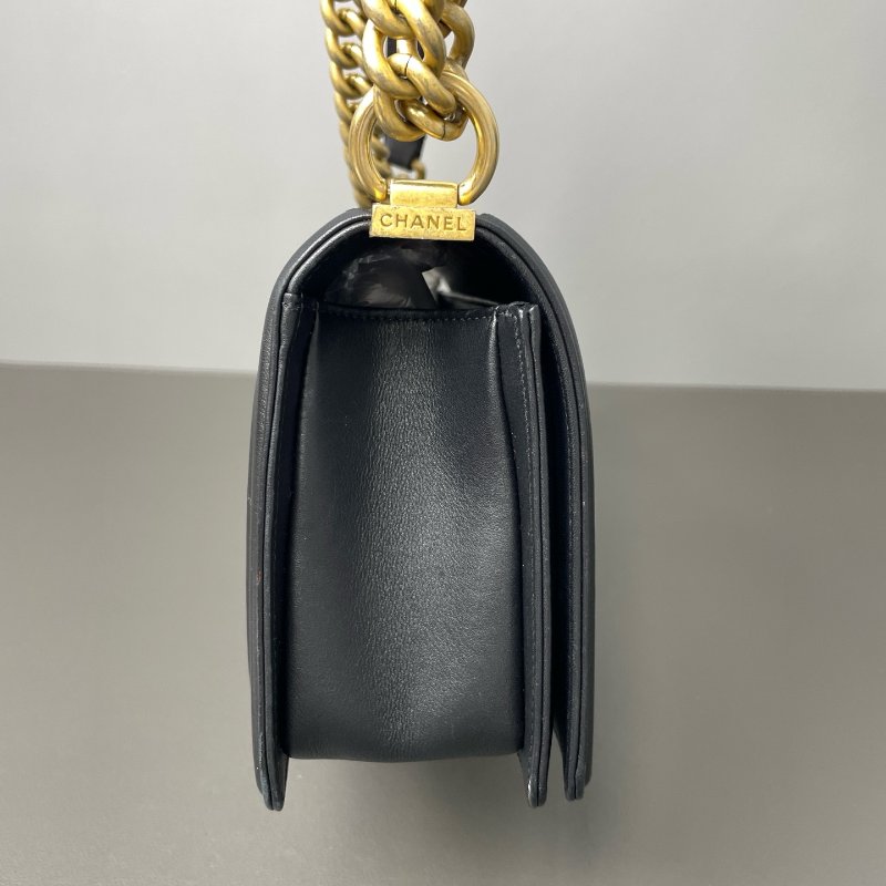 香奈兒/Chanel Leboy 金扣菱格紋簡約經典 小牛皮 肩背斜背包-3