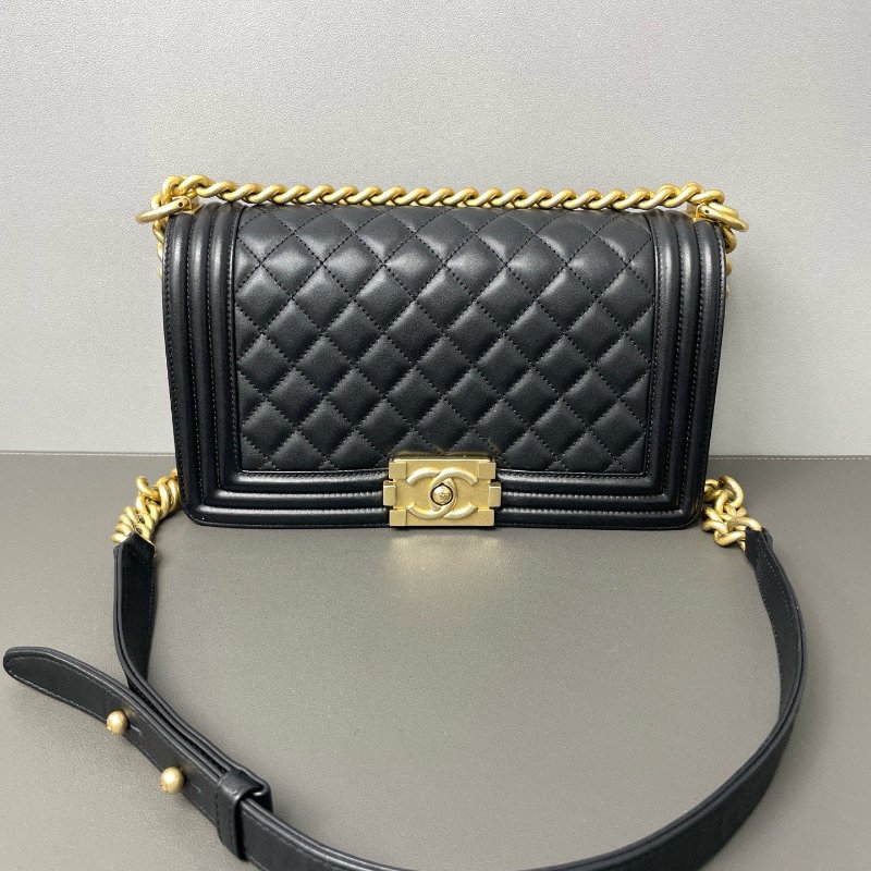 香奈兒/Chanel Leboy 金扣菱格紋簡約經典 小牛皮 肩背斜背包-6