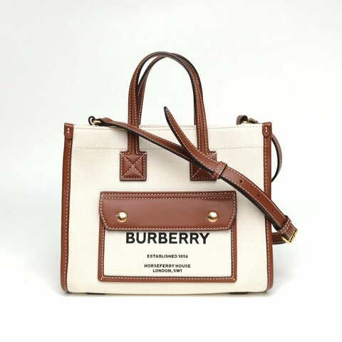 Burberry 棕色牛皮帆布Freyamini托特包肩背包
