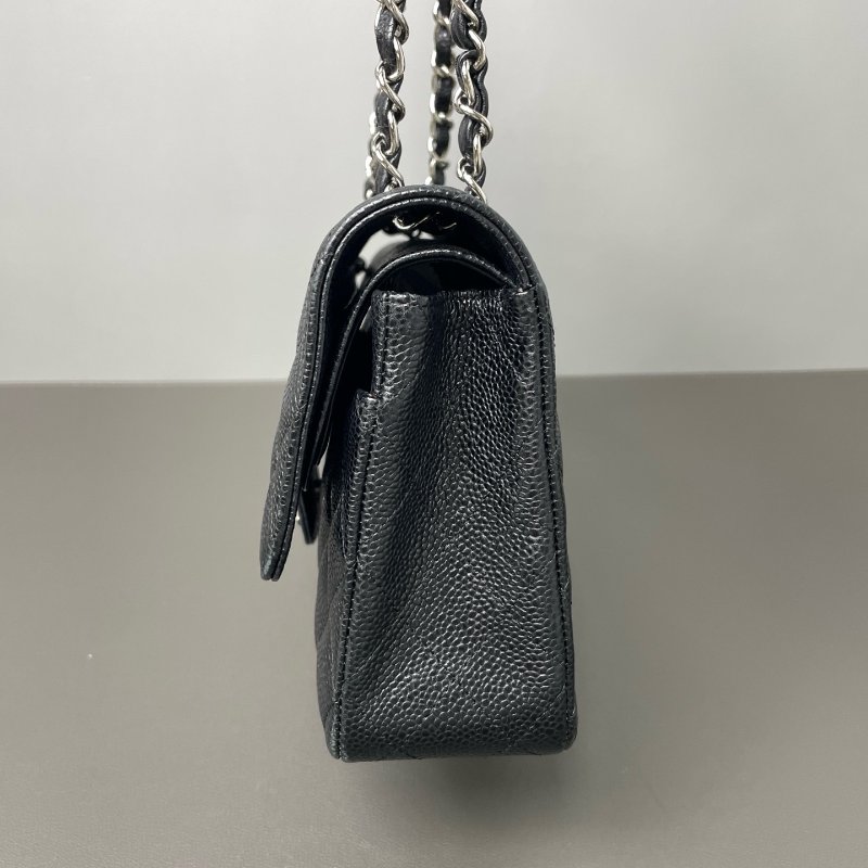 香奈兒/Chanel 黑色菱格紋 CF雙蓋黑銀荔枝紋 鏈條肩背包-2