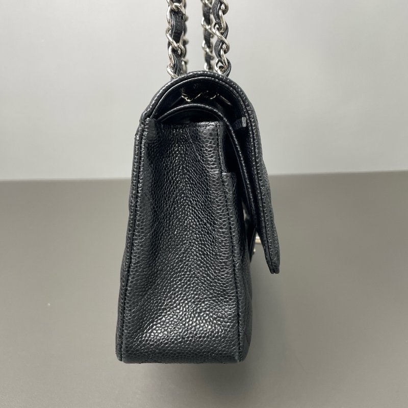 香奈兒/Chanel 黑色菱格紋 CF雙蓋黑銀荔枝紋 鏈條肩背包-3