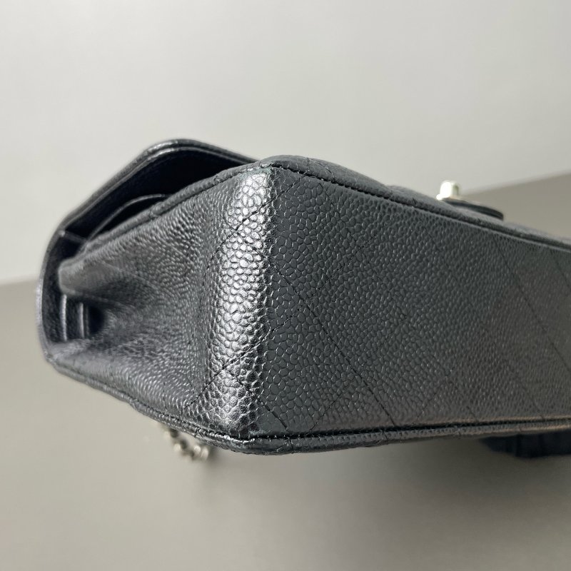 香奈兒/Chanel 黑色菱格紋 CF雙蓋黑銀荔枝紋 鏈條肩背包-8