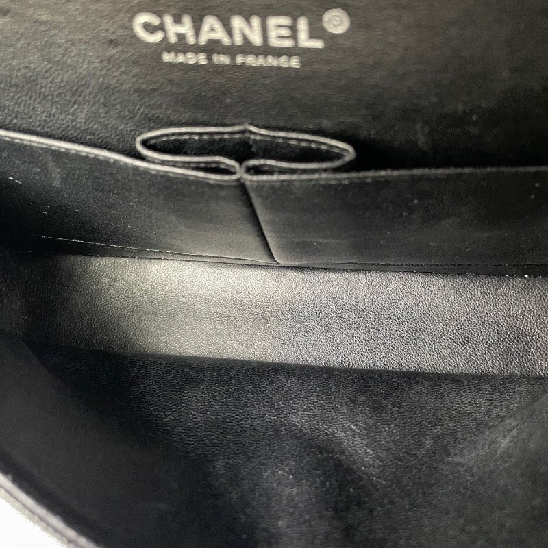 香奈兒/Chanel 黑色菱格紋 CF雙蓋黑銀荔枝紋 鏈條肩背包-11