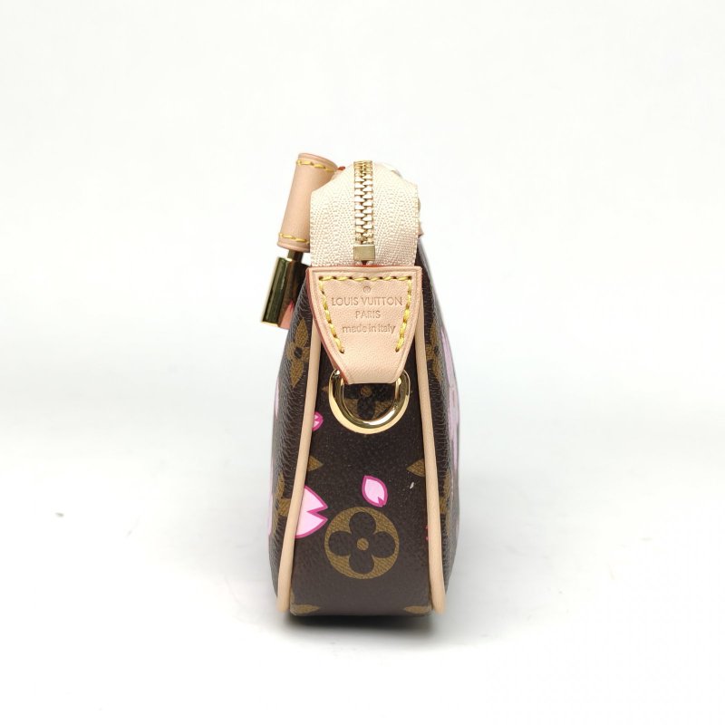 LOUIS VUITTON 老花金扣晶片Pochettes大麻將包村上隆聯名櫻花系列肩背包-1