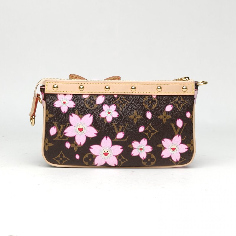 LOUIS VUITTON 老花金扣晶片Pochettes大麻將包村上隆聯名櫻花系列肩背包-2