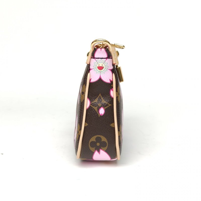 LOUIS VUITTON 老花金扣晶片Pochettes大麻將包村上隆聯名櫻花系列肩背包-3