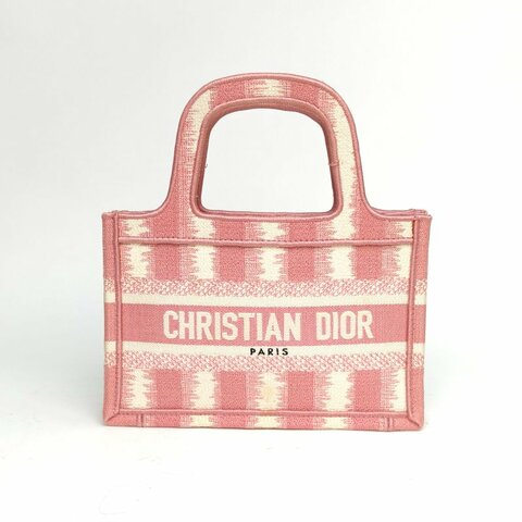 DIOR BookTote迷你21.5粉色帆布無2021條紋刺繡肩背包