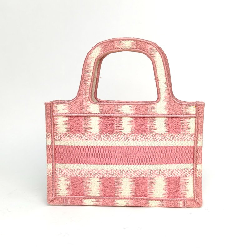 DIOR BookTote迷你21.5粉色帆布無2021條紋刺繡肩背包-2