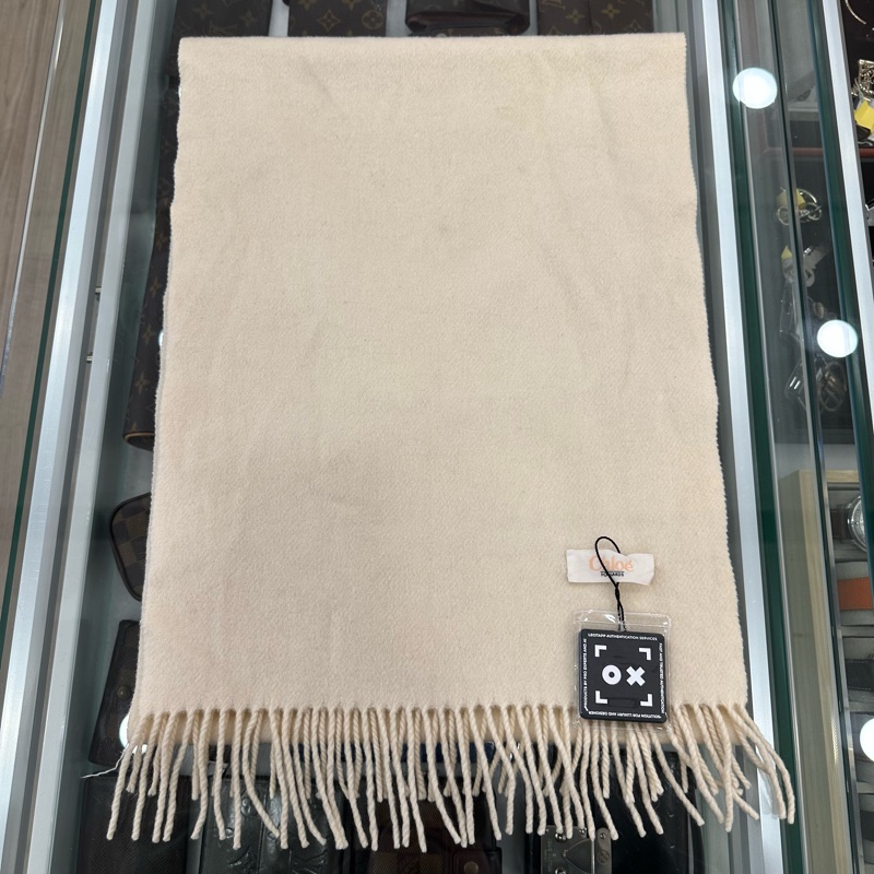 【赫蒂國際精品】Chloe 克羅伊 淺乳白色 奶油色 純色百搭圍巾 vintage-7