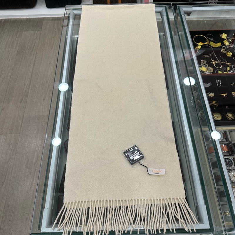 【赫蒂國際精品】Chloe 克羅伊 淺乳白色 奶油色 純色百搭圍巾 vintage-8