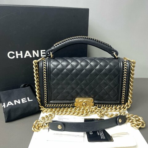 香奈兒/Chanel 黑金中號Leboy宮廷限量手柄款 滾邊鏈條 經典百搭