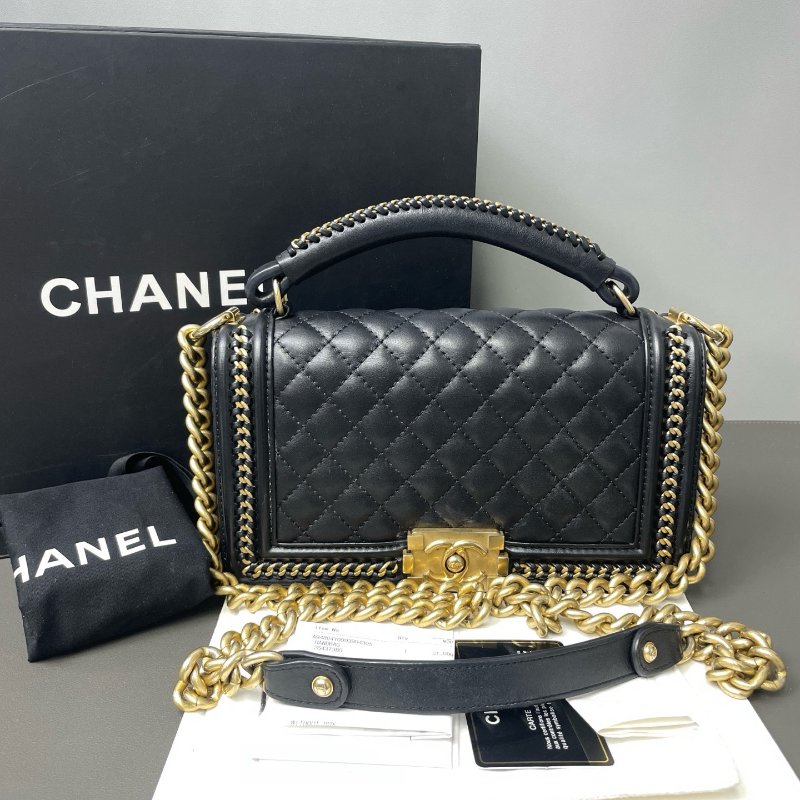 香奈兒/Chanel 黑金中號Leboy宮廷限量手柄款 滾邊鏈條 經典百搭-6