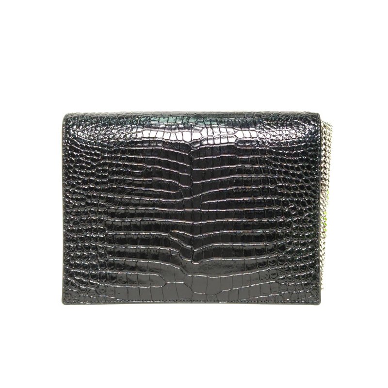 SAINT LAURENT CASSANDRA信封鏈條包22鱷魚壓紋黑色牛皮銀扣肩背包-2