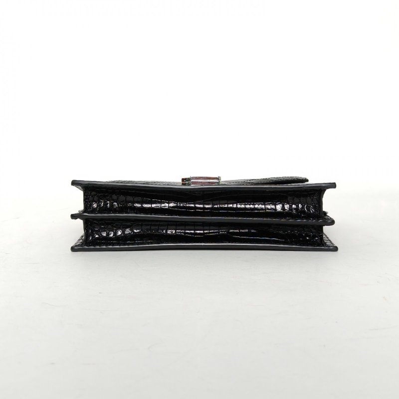 SAINT LAURENT CASSANDRA信封鏈條包22鱷魚壓紋黑色牛皮銀扣肩背包-4