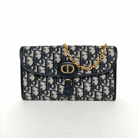 DIOR DiorBobbyEast-West二合一鏈條包墨藍色帆布金扣肩背包