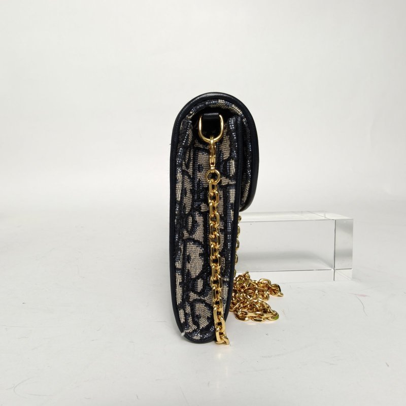 DIOR DiorBobbyEast-West二合一鏈條包墨藍色帆布金扣肩背包-1