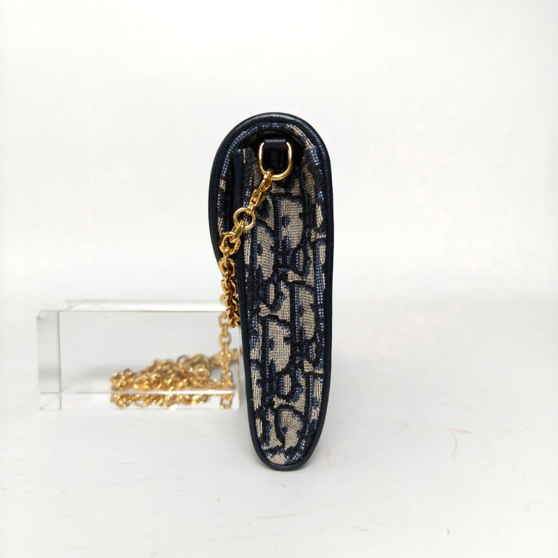 DIOR DiorBobbyEast-West二合一鏈條包墨藍色帆布金扣肩背包-3