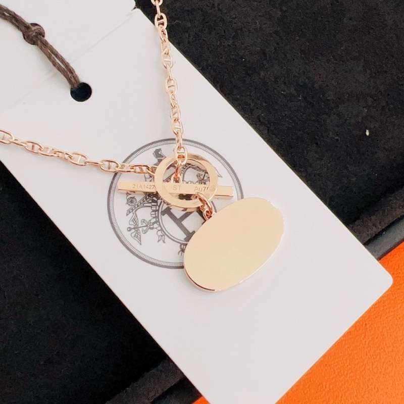 閒置未使用 Hermes豬鼻子項鍊高級珠寶Chaine玫瑰金搭配奶昔白色精密陶瓷鏈長40cmST碼-3