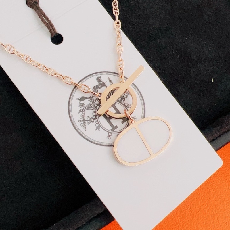 閒置未使用 Hermes豬鼻子項鍊高級珠寶Chaine玫瑰金搭配奶昔白色精密陶瓷鏈長40cmST碼-6