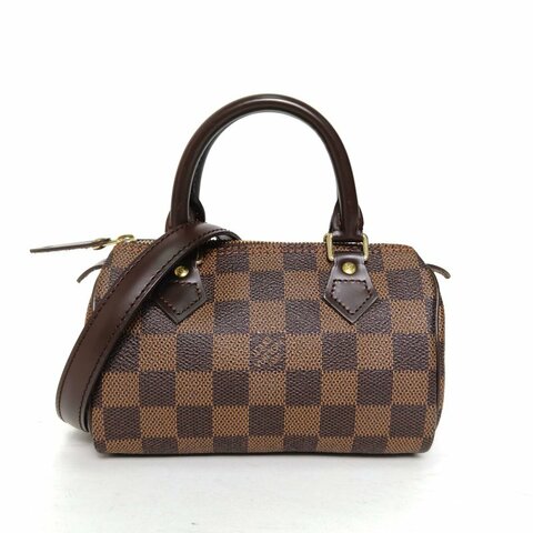 LOUIS VUITTON 棕色棋盤格PVC金扣2009speedymini手提包肩背包