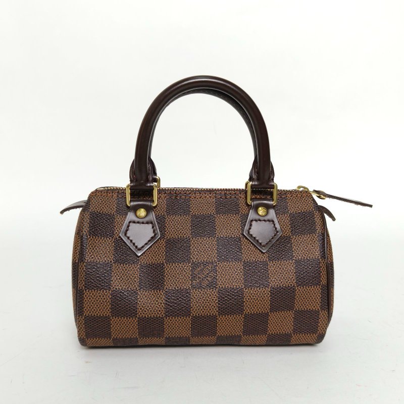LOUIS VUITTON 棕色棋盤格PVC金扣2009speedymini手提包肩背包-2