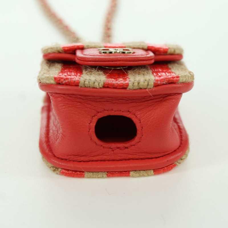 【日本直送】香奈兒 AirPods 保護套頸掛包 拉菲草 紅色 金色 CC 標誌 正品 165839SAM-4