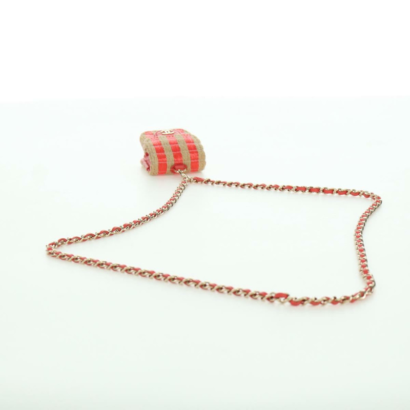 【日本直送】香奈兒 AirPods 保護套頸掛包 拉菲草 紅色 金色 CC 標誌 正品 165839SAM-6