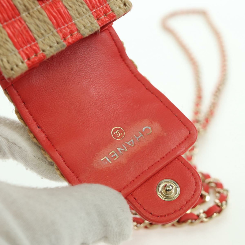 【日本直送】香奈兒 AirPods 保護套頸掛包 拉菲草 紅色 金色 CC 標誌 正品 165839SAM-8