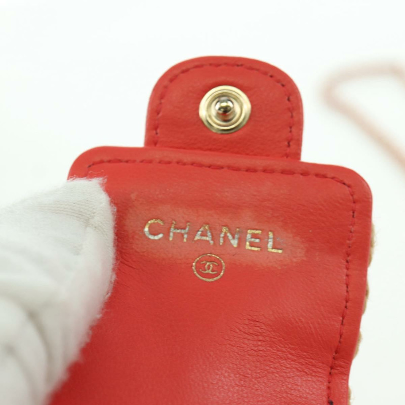 【日本直送】香奈兒 AirPods 保護套頸掛包 拉菲草 紅色 金色 CC 標誌 正品 165839SAM-19