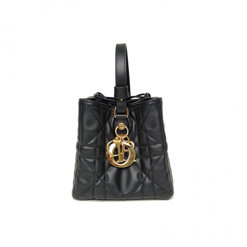 DIOR Nolita花朵吊飾燒麥包黑色牛皮金扣2025肩背包-1