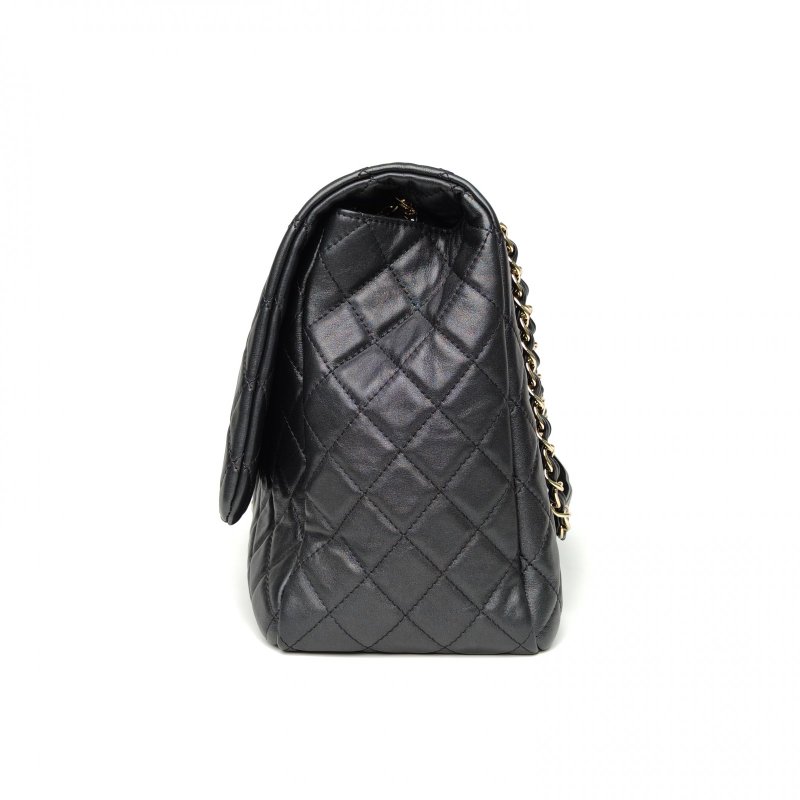 CHANEL CF系列黑金超大號機場包黑色黑色牛皮28開金扣肩背包-1