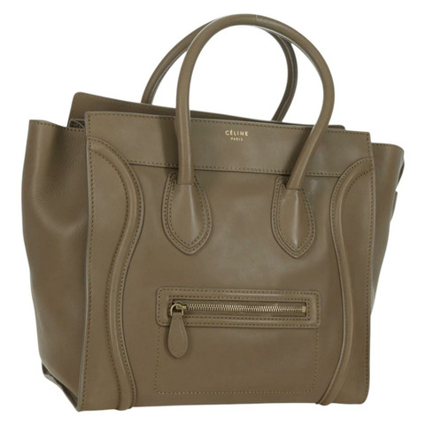 CELINE Luggage Mini Shopper 手提包，皮革材質，米色/金色，正品，貨號 172891M