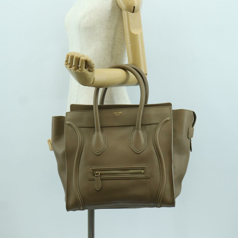 【日本直送】CELINE Luggage Mini Shopper 手提包，皮革材質，米色/金色，正品，貨號 172891M-26