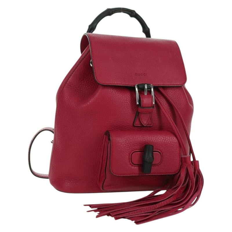 【日本直送】GUCCI 竹節雙肩包 皮革 粉紅色 銀色 387149 正品 171479V-0