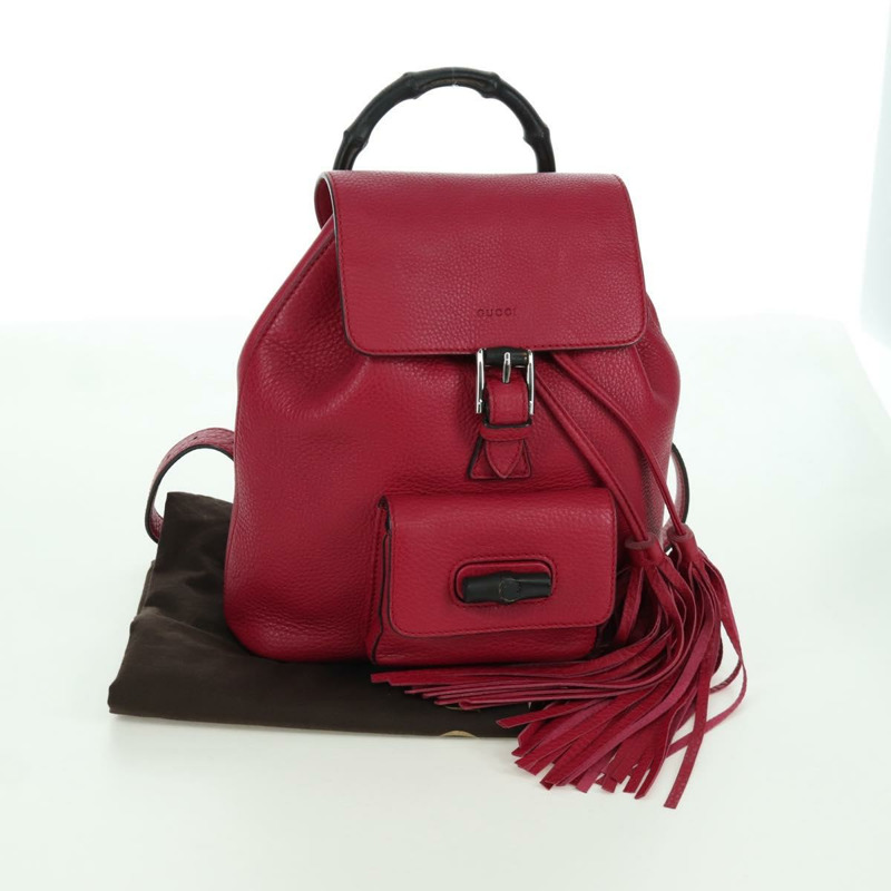 【日本直送】GUCCI 竹節雙肩包 皮革 粉紅色 銀色 387149 正品 171479V-11